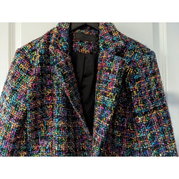 Blank NYC Women Size Small S Multicolor Rainbow Sequin Tweed Blazer Jacket - Picture 16 of 16